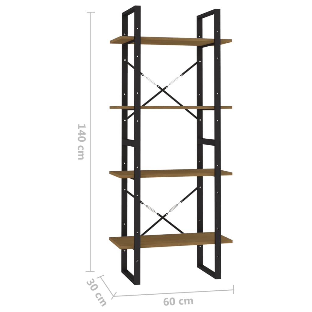 4-Tier Book Cabinet 60x30x140 cm Solid Pine Wood