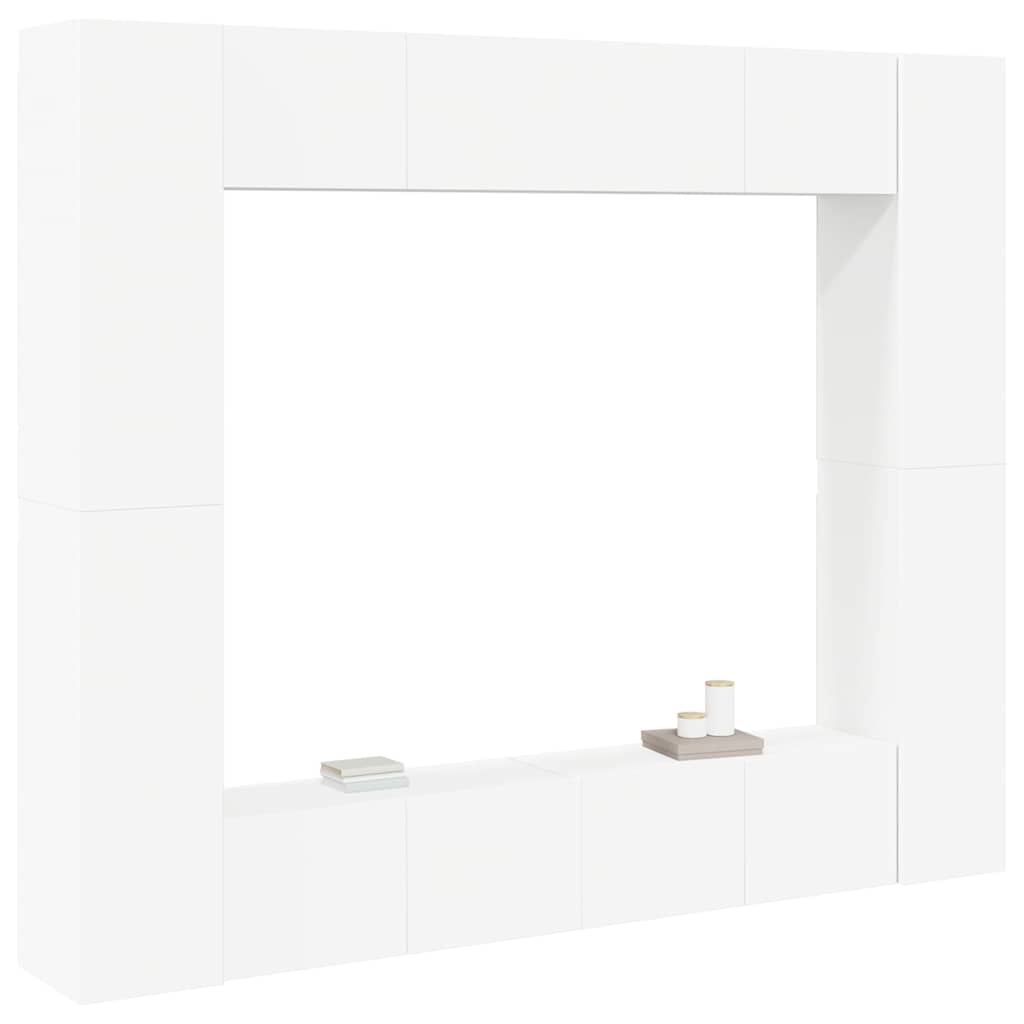 8 Piece TV Cabinet Set White Engineered Wood