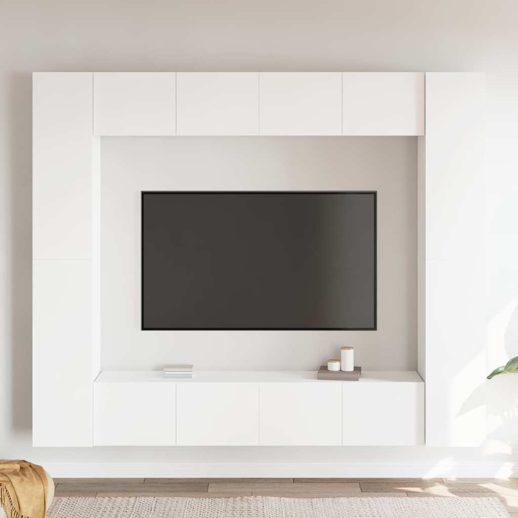 8 Piece TV Cabinet Set White Engineered Wood