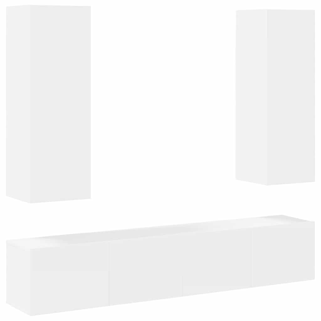 4 Piece TV Cabinet Set White Engineered Wood