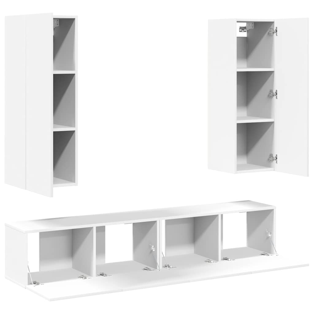 4 Piece TV Cabinet Set White Engineered Wood
