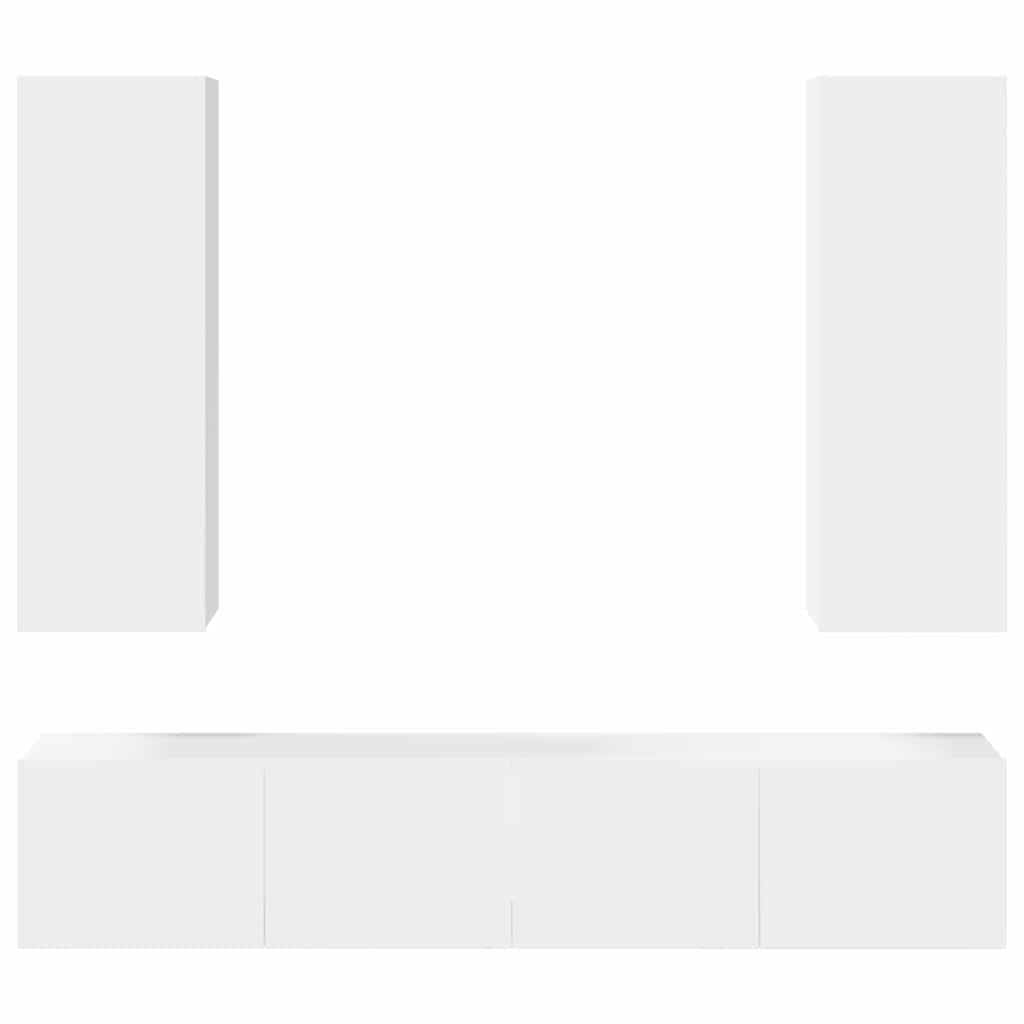 4 Piece TV Cabinet Set White Engineered Wood