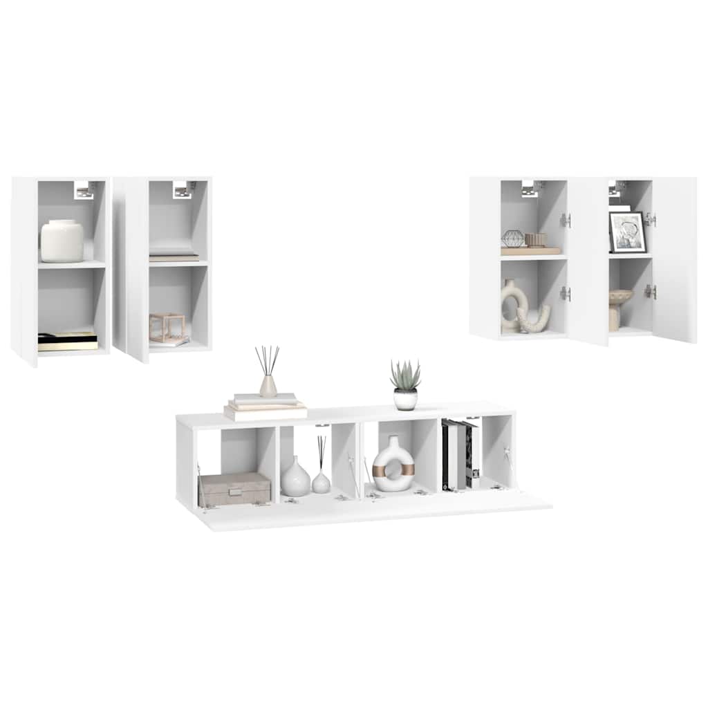 6 Piece TV Cabinet Set White Engineered Wood