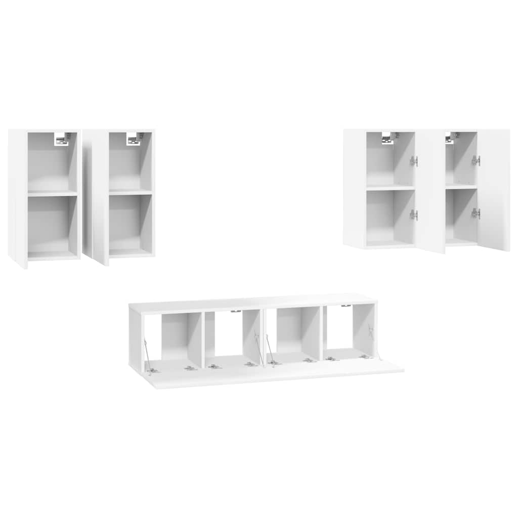 6 Piece TV Cabinet Set White Engineered Wood