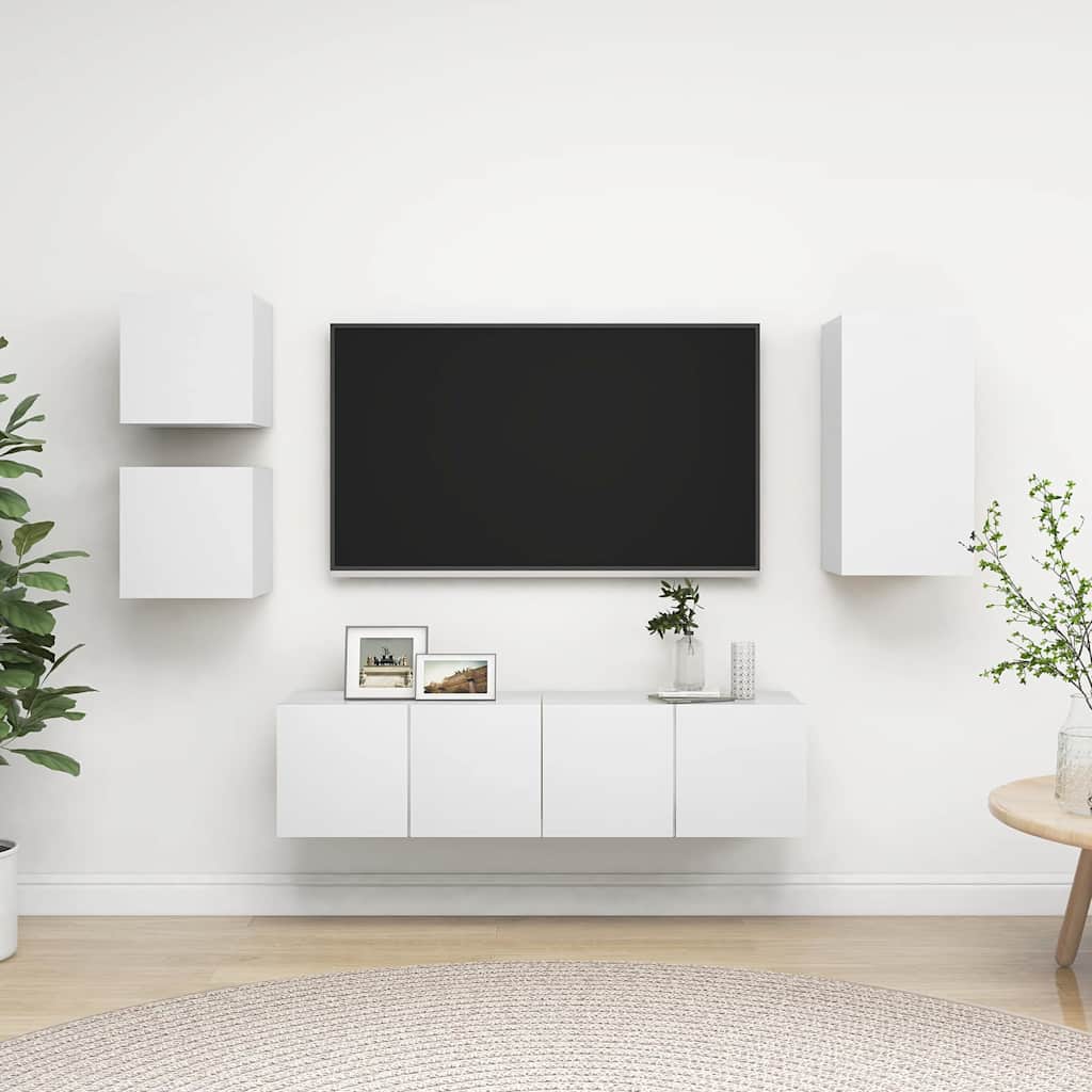 5 Piece TV Cabinet Set White Engineered Wood