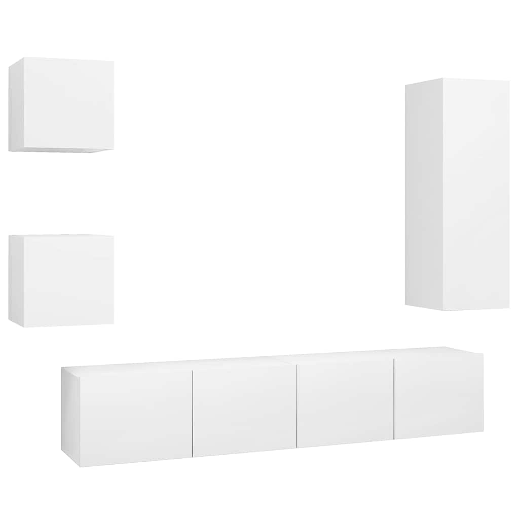 5 Piece TV Cabinet Set White Engineered Wood
