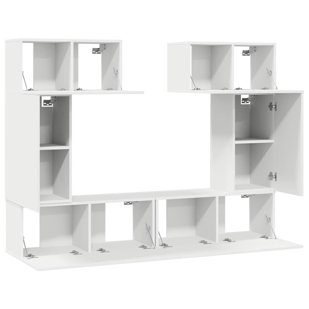 6 Piece TV Cabinet Set White Engineered Wood