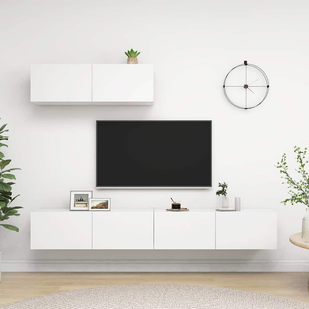 3 Piece TV Cabinet Set White Engineered Wood