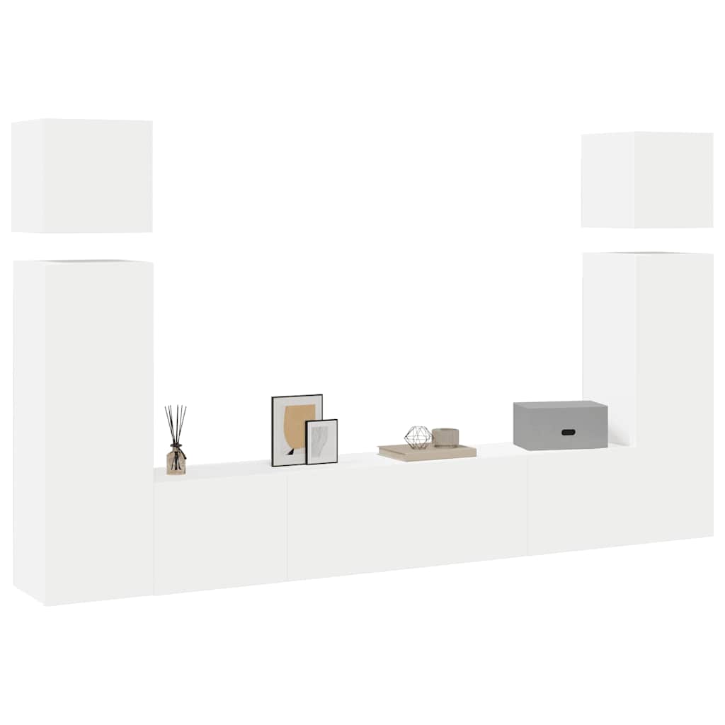 8 Piece TV Cabinet Set White Engineered Wood
