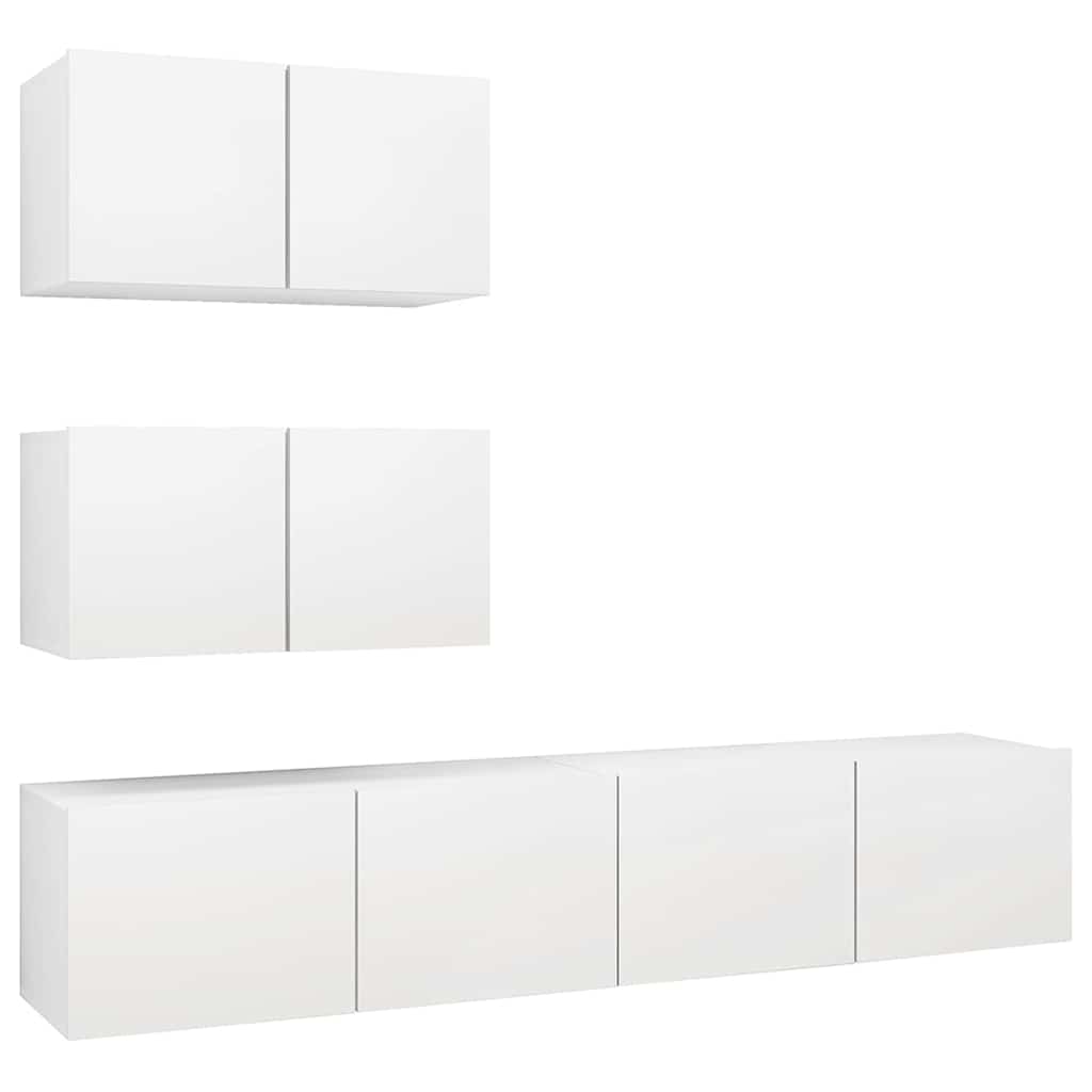 4 Piece TV Cabinet Set White Engineered Wood