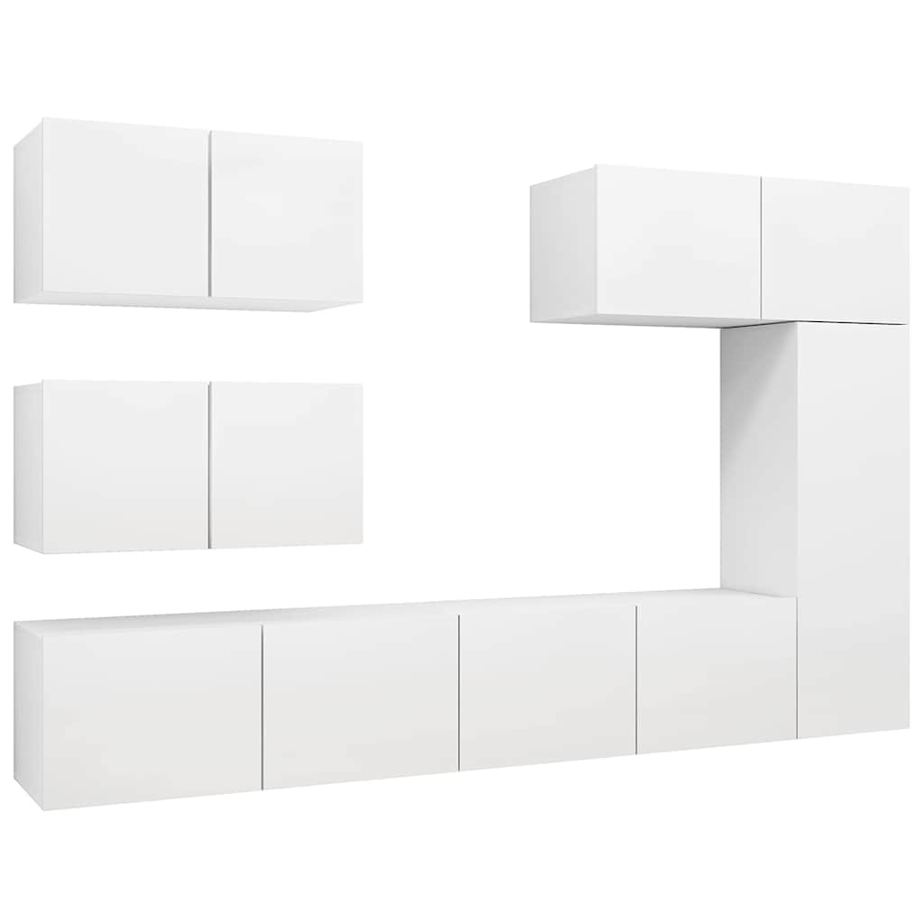 6 Piece TV Cabinet Set White Engineered Wood