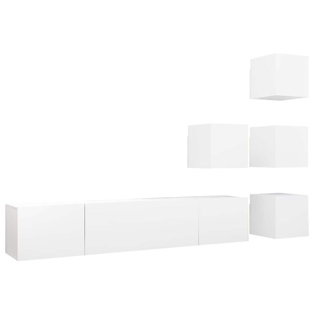 6 Piece TV Cabinet Set White Engineered Wood