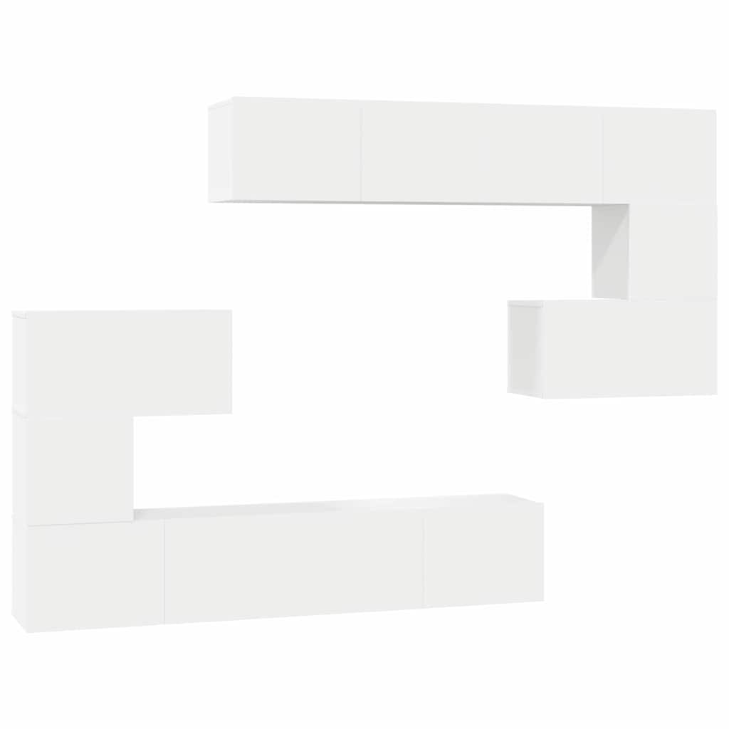 8 Piece TV Cabinet Set White Engineered Wood