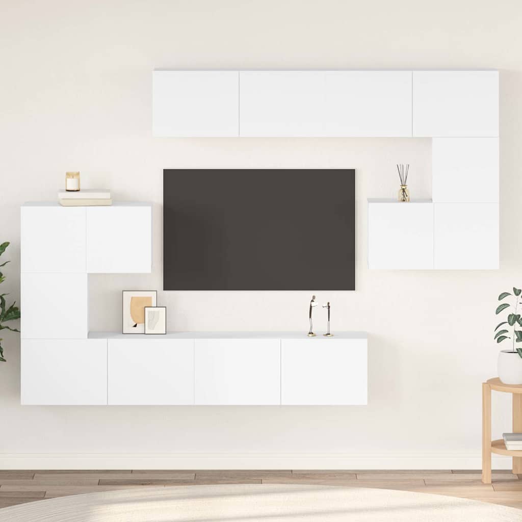 8 Piece TV Cabinet Set White Engineered Wood