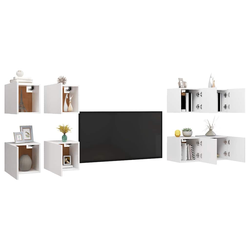8 Piece Wall-mounted TV Cabinet Set White 30,5x30x30 cm