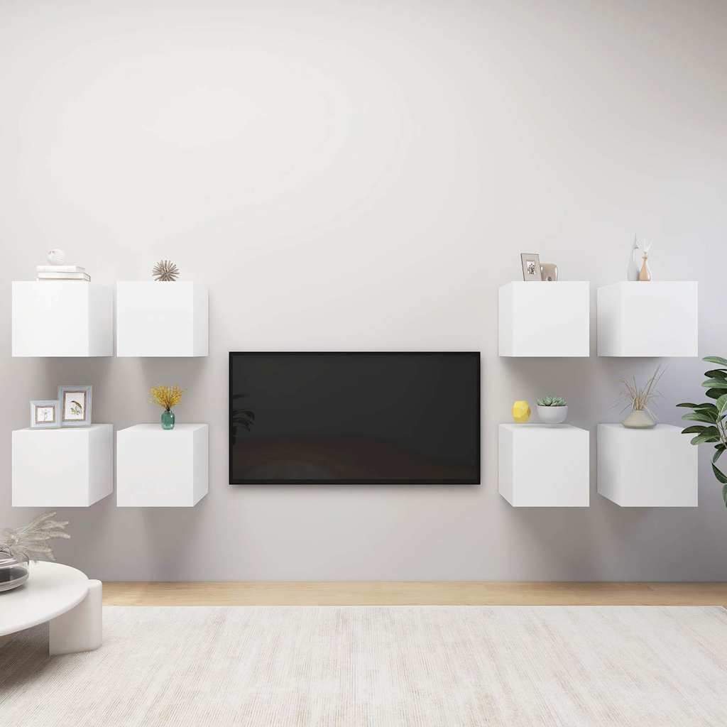 8 Piece Wall-mounted TV Cabinet Set White 30,5x30x30 cm