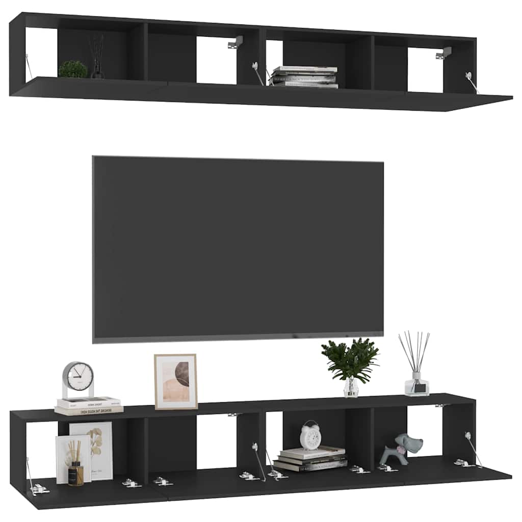 4 Piece TV Cabinet Set Black 100x30x30 cm Engineered Wood
