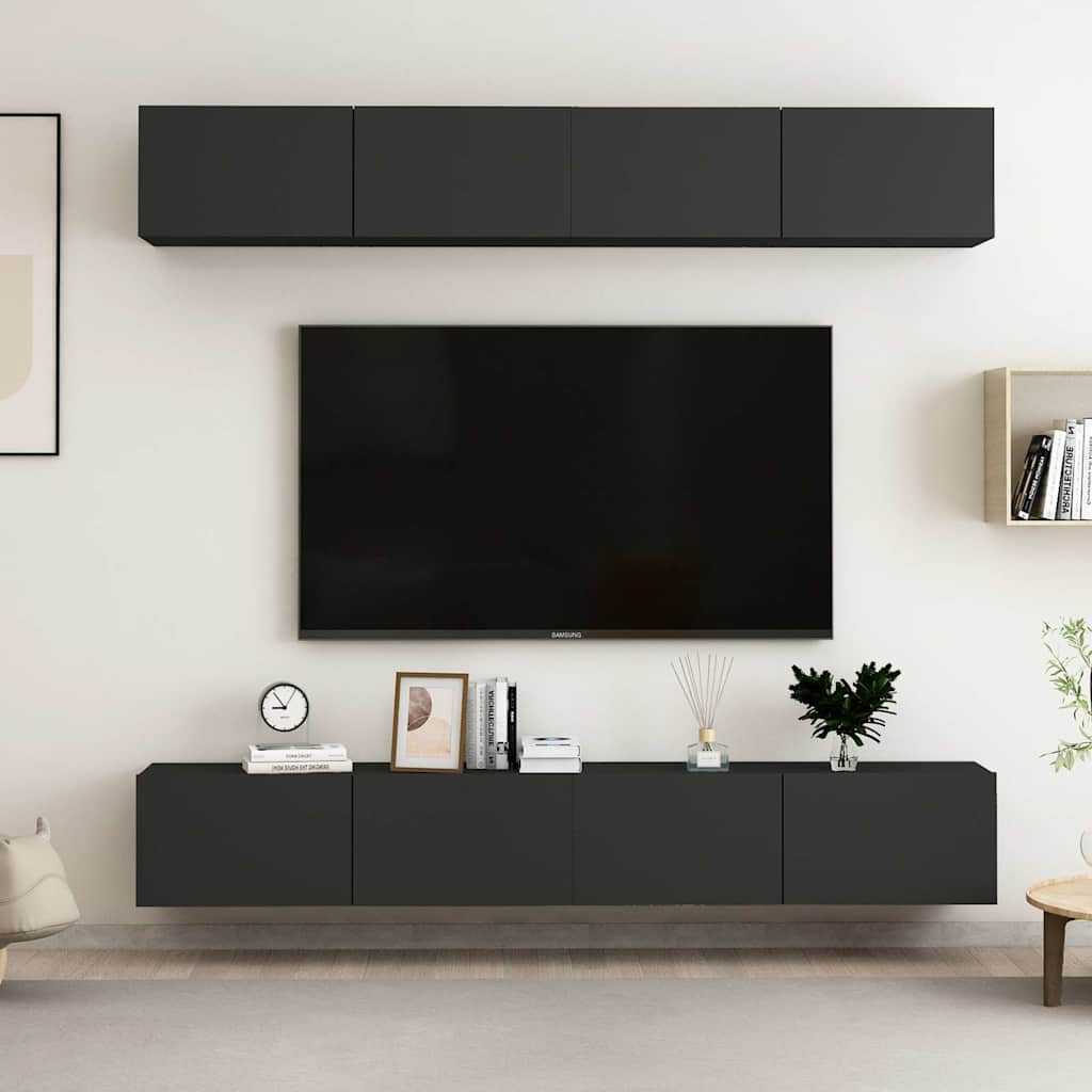 4 Piece TV Cabinet Set Black 100x30x30 cm Engineered Wood