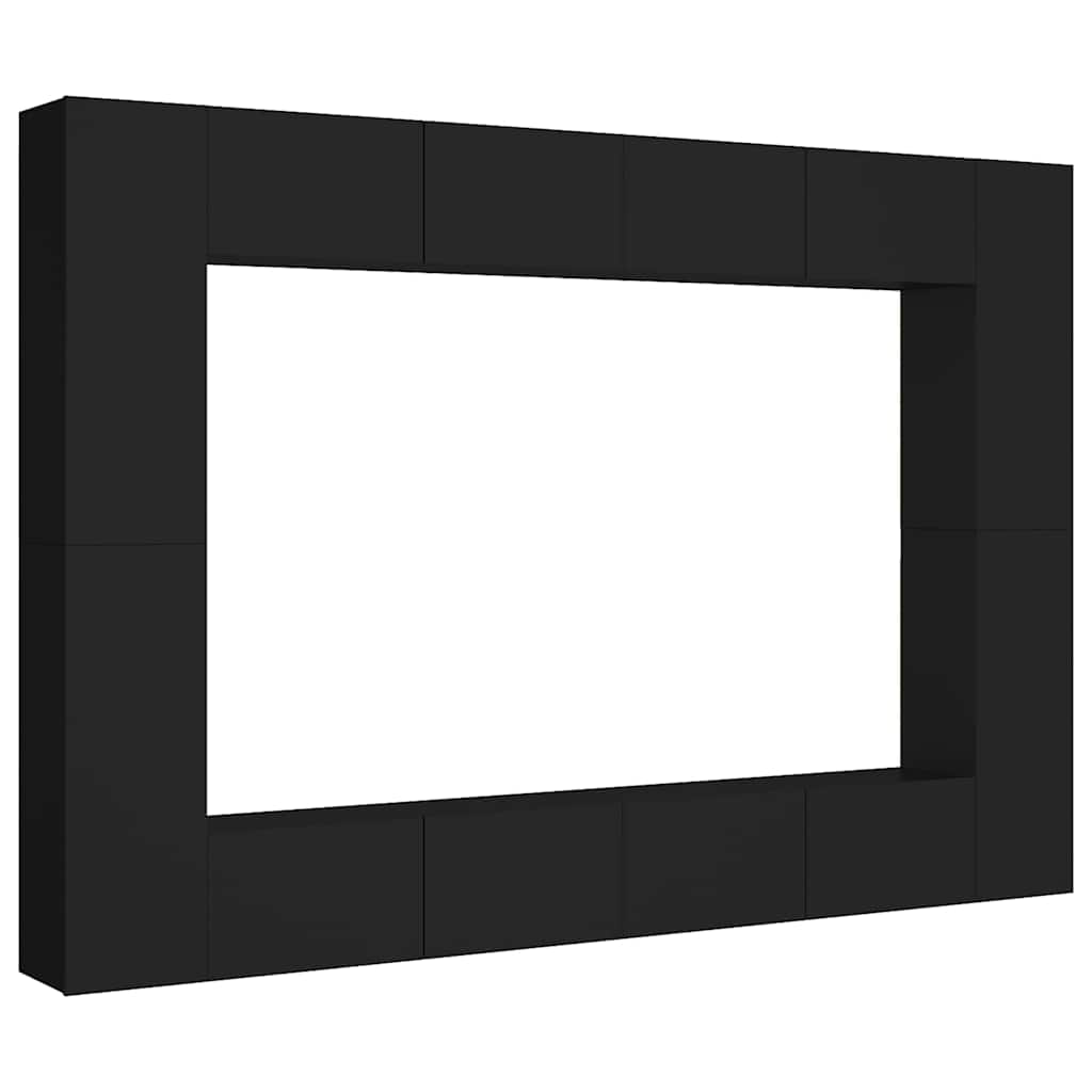 8 Piece TV Cabinet Set Black Engineered Wood