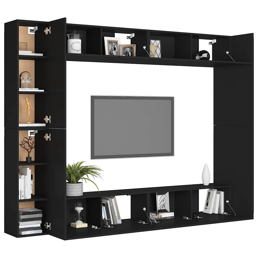 8 Piece TV Cabinet Set Black Engineered Wood