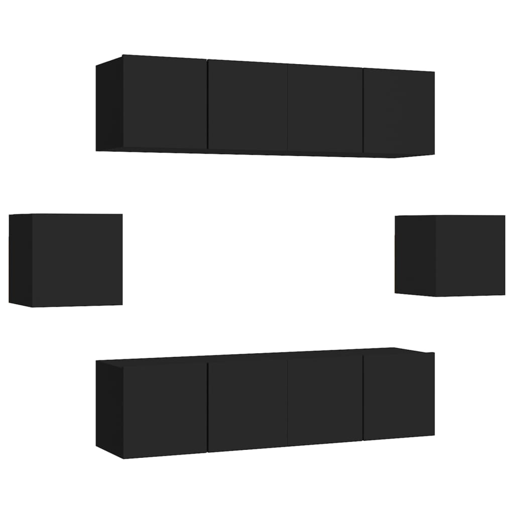 6 Piece TV Cabinet Set Black Engineered Wood