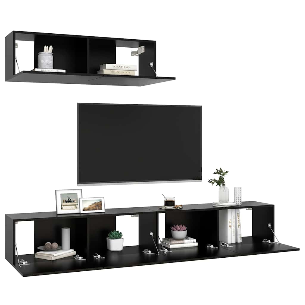 3 Piece TV Cabinet Set Black Engineered Wood