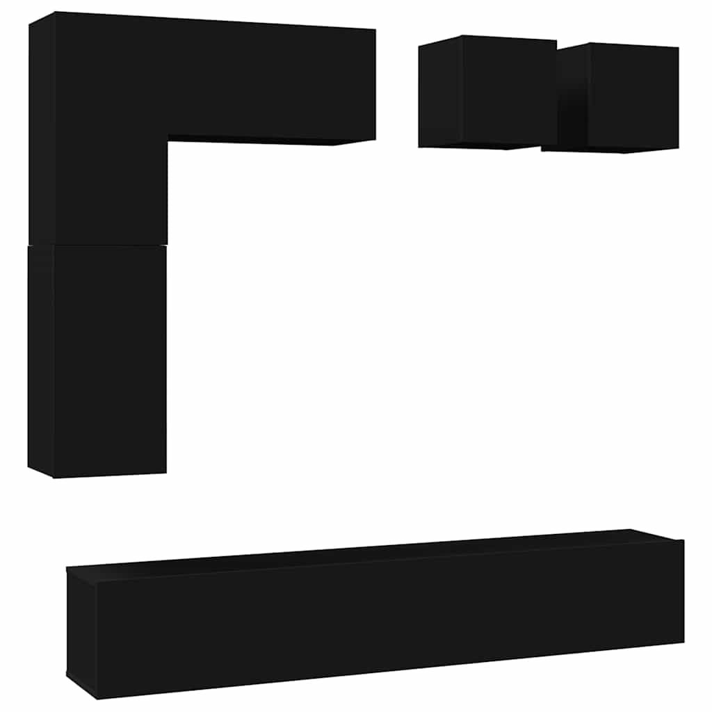 8 Piece TV Cabinet Set Black Engineered Wood