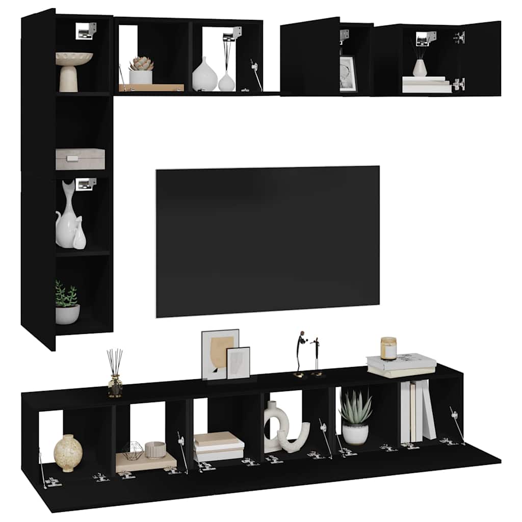8 Piece TV Cabinet Set Black Engineered Wood