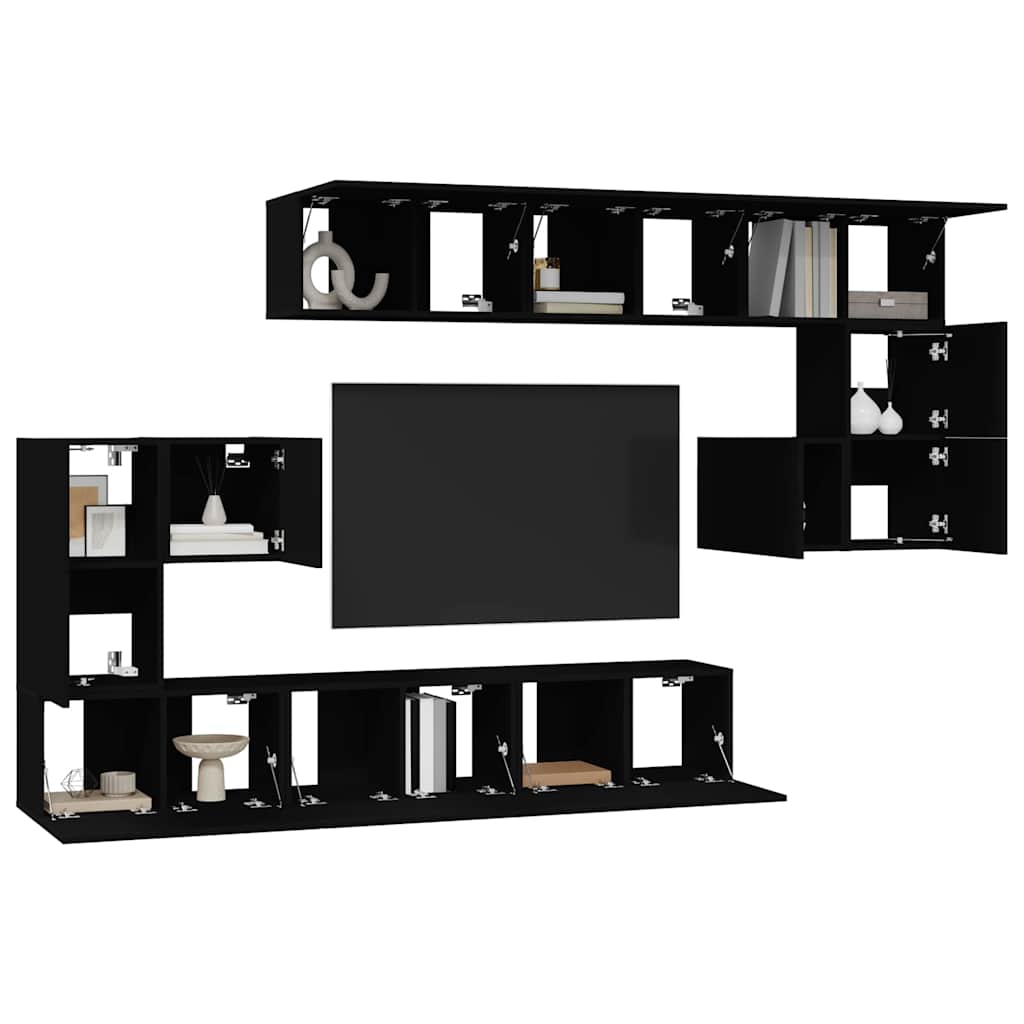 10 Piece TV Cabinet Set Black Engineered Wood