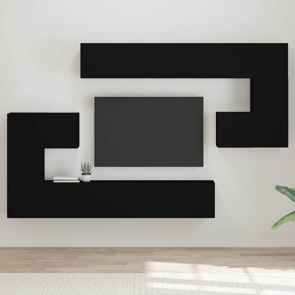 10 Piece TV Cabinet Set Black Engineered Wood