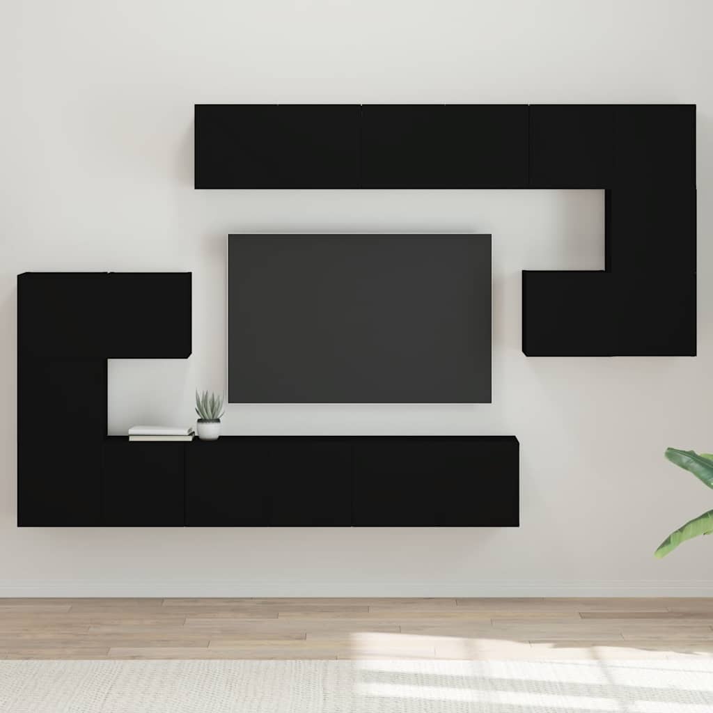 10 Piece TV Cabinet Set Black Engineered Wood