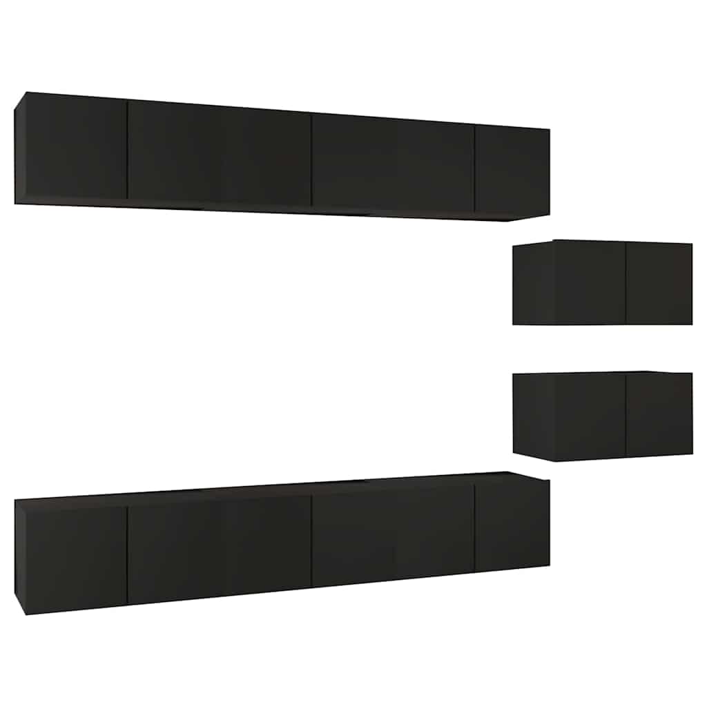 8 Piece Wall-mounted TV Cabinet Set Black Engineered Wood