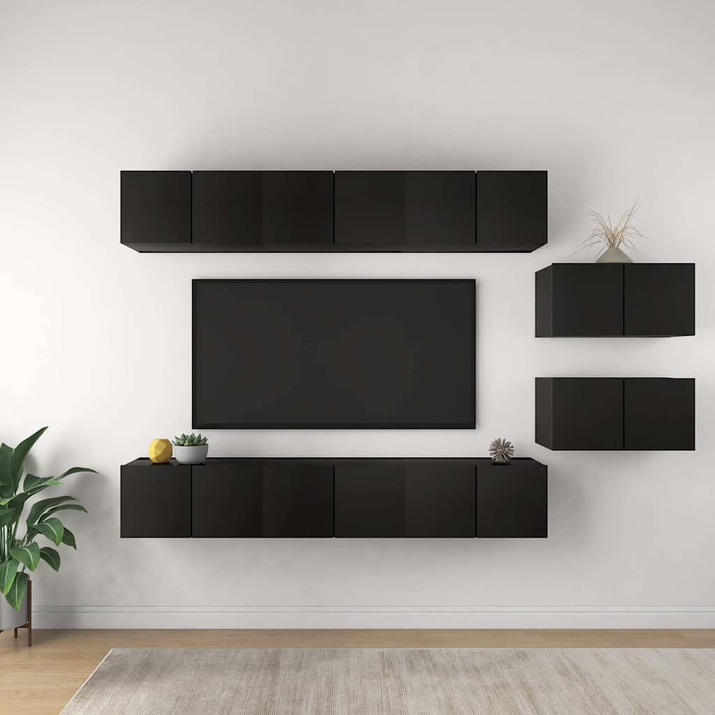 8 Piece Wall-mounted TV Cabinet Set Black Engineered Wood
