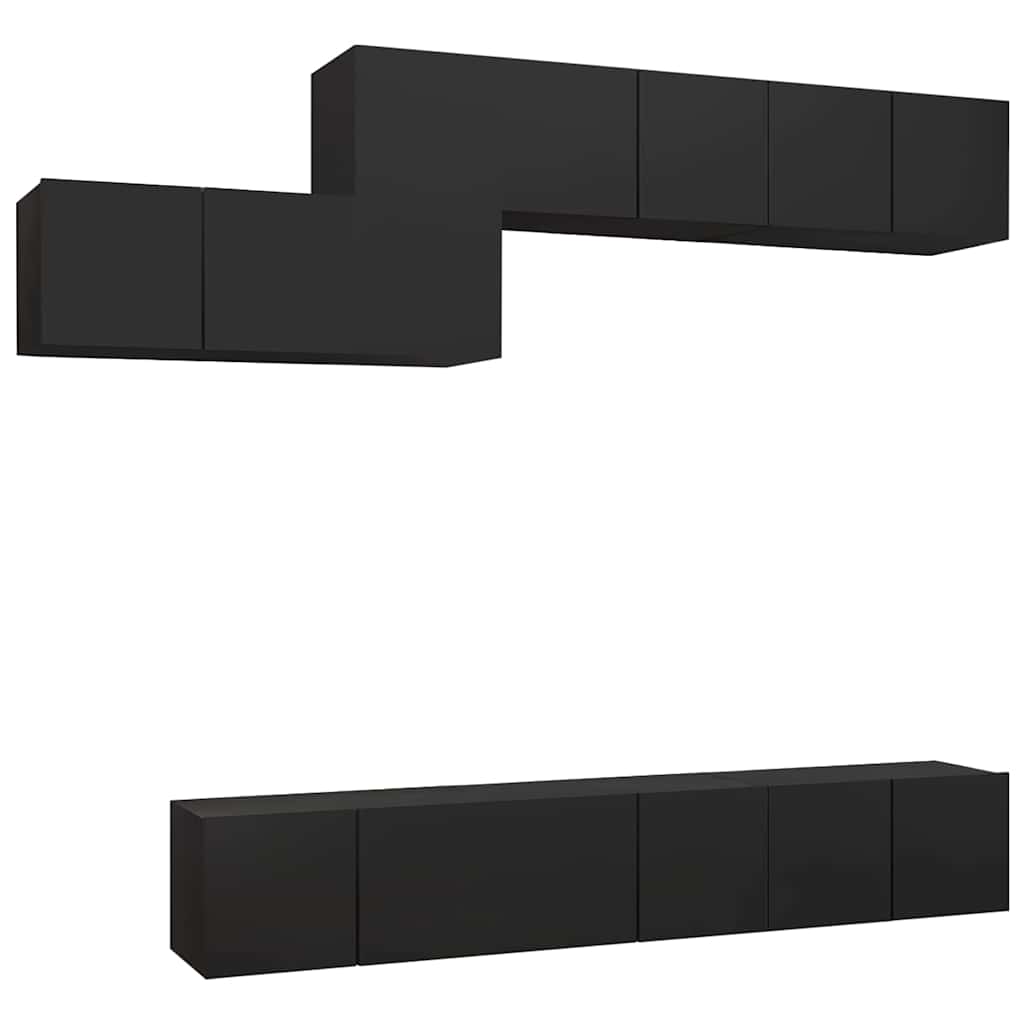 7 Piece TV Cabinet Set Black Engineered Wood
