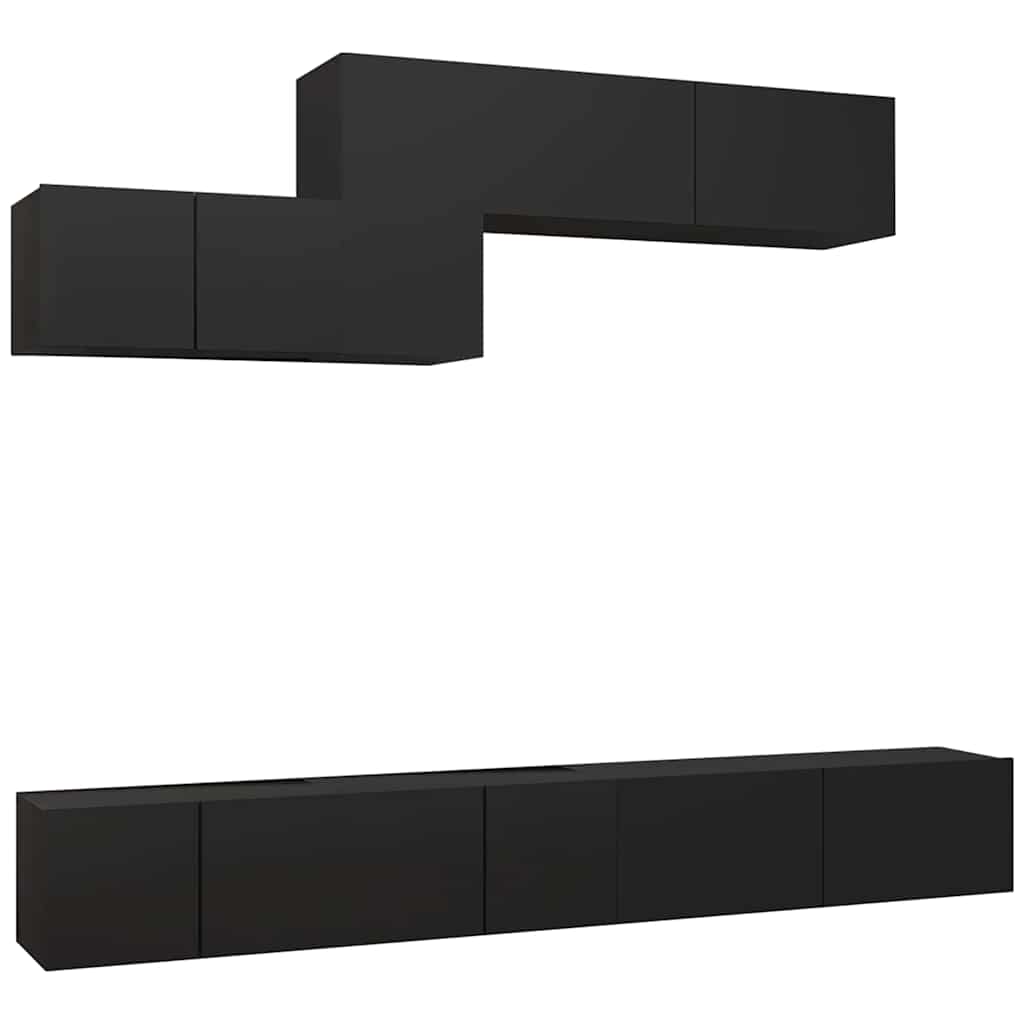 6 Piece TV Cabinet Set Black Engineered Wood