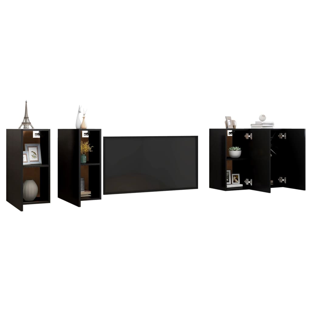 4 Piece TV Cabinet Set Black 30,5x30x60 cm Engineered Wood