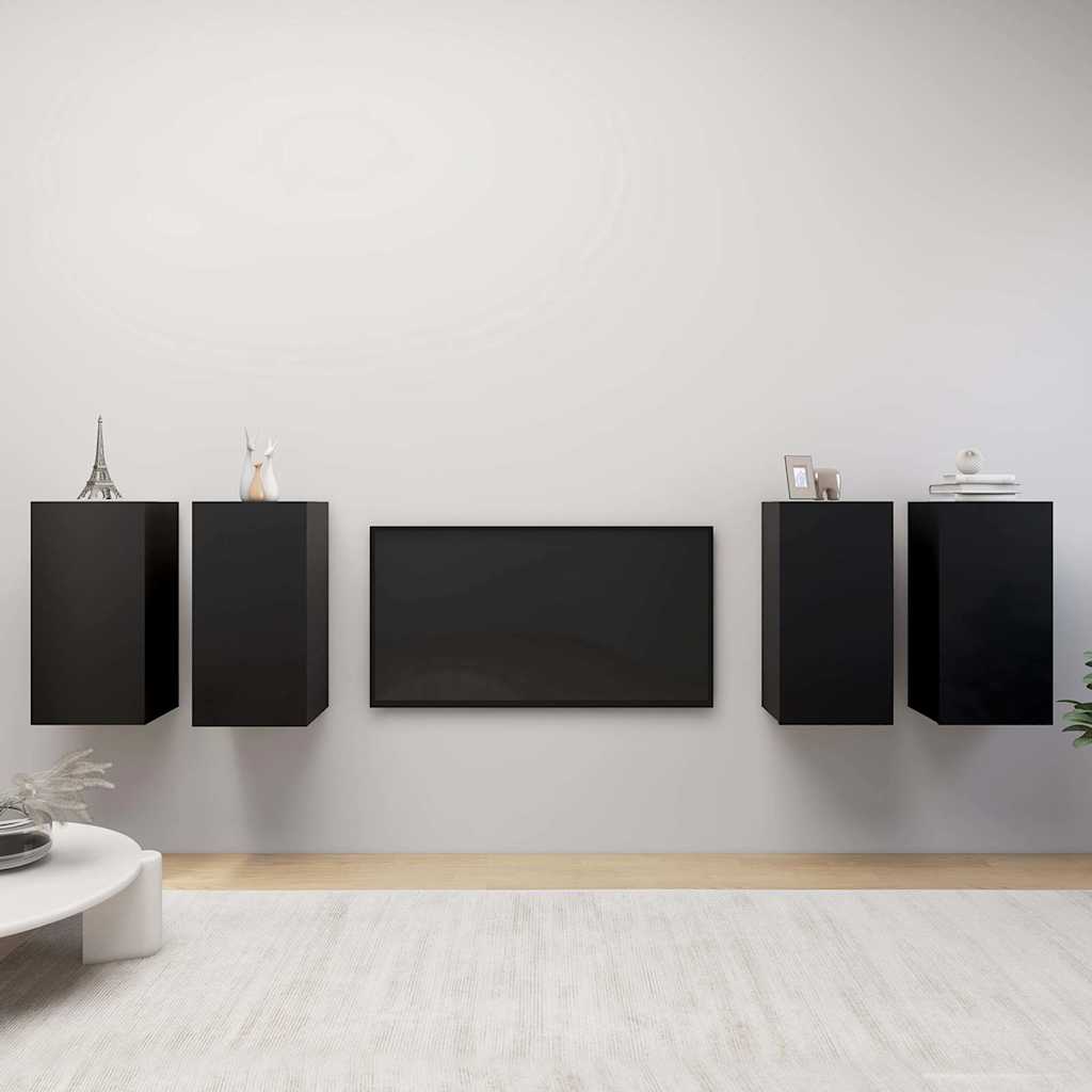 4 Piece TV Cabinet Set Black 30,5x30x60 cm Engineered Wood