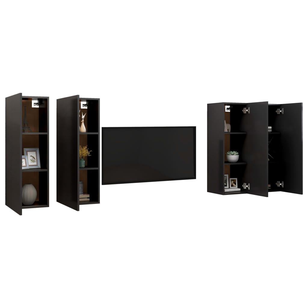 4 Piece TV Cabinet Set Black 30,5x30x90 cm Engineered Wood