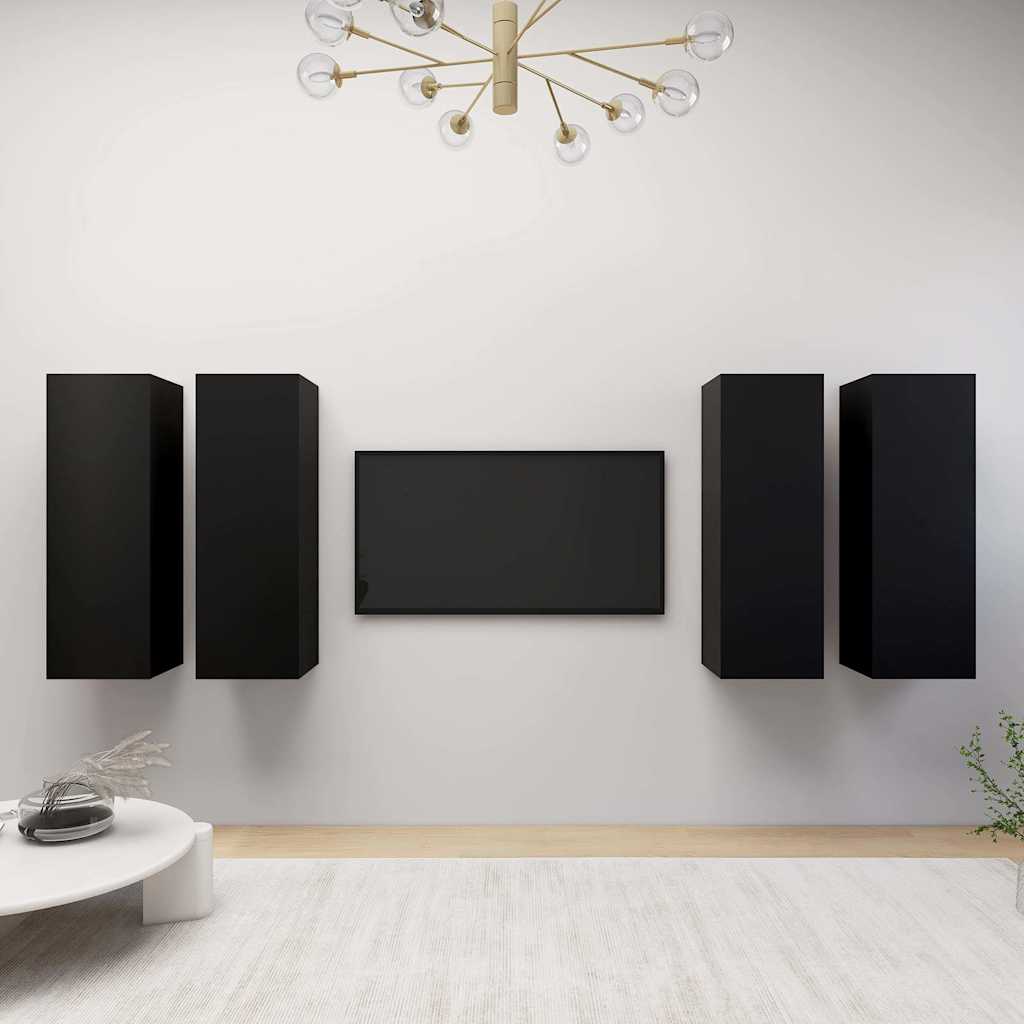 4 Piece TV Cabinet Set Black 30,5x30x90 cm Engineered Wood