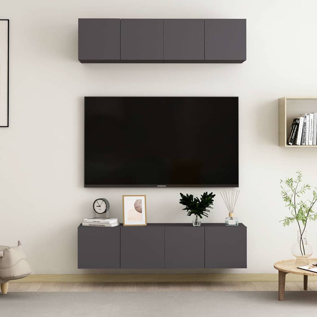 4 Piece TV Cabinet Set Grey 60x30x30 cm Engineered Wood