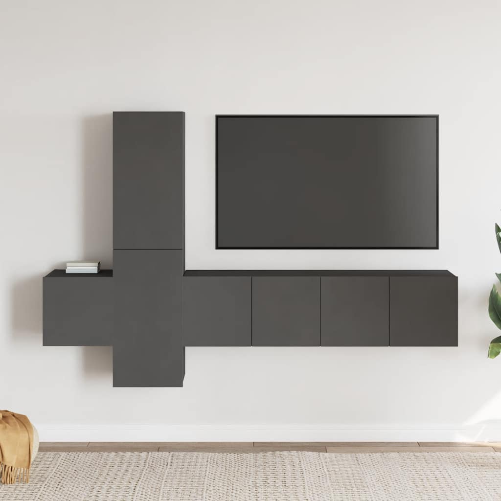 5 Piece TV Cabinet Set Grey Engineered Wood