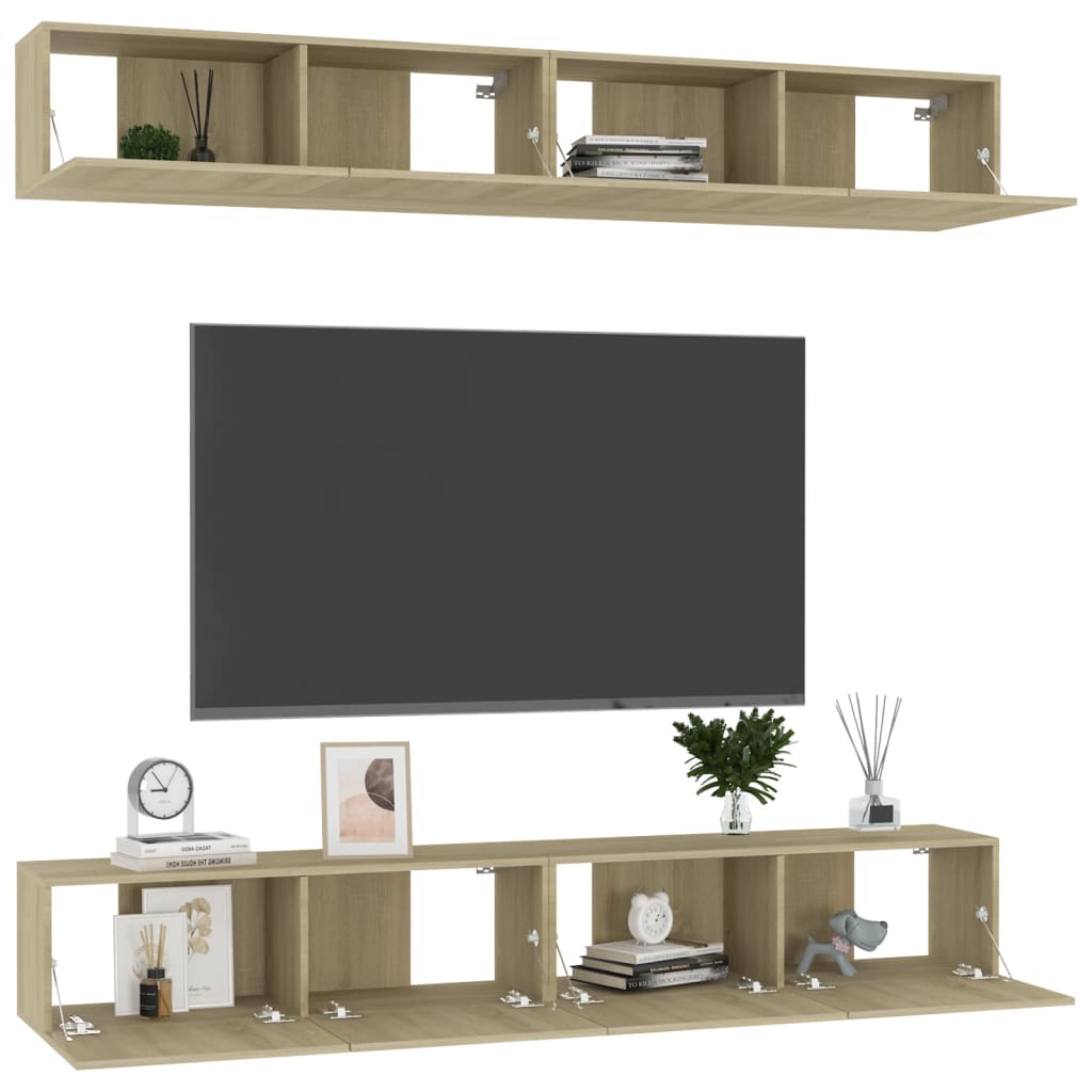 4 Piece TV Cabinet Set Sonoma Oak 100x30x30 cm Engineered Wood