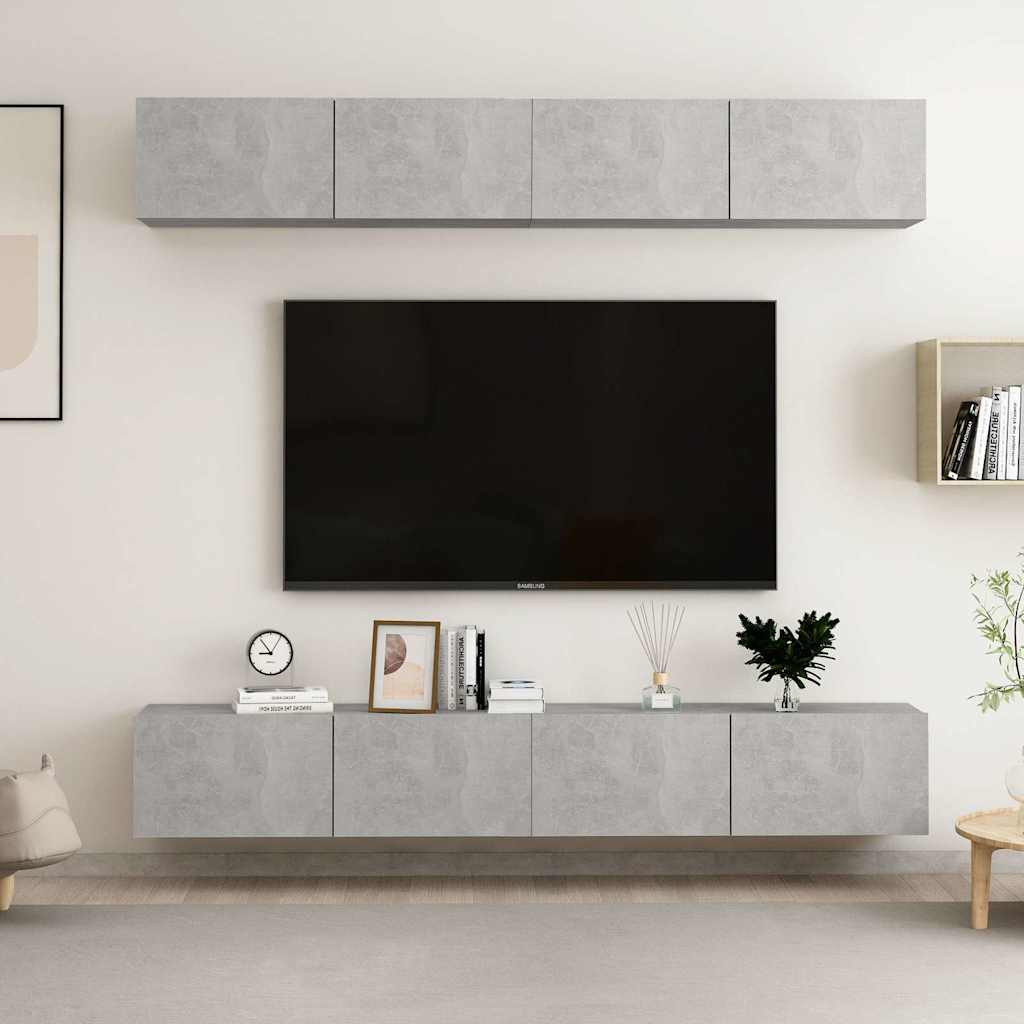 4 Piece TV Cabinet Set Concrete Grey 100x30x30 cm Engineered Wood