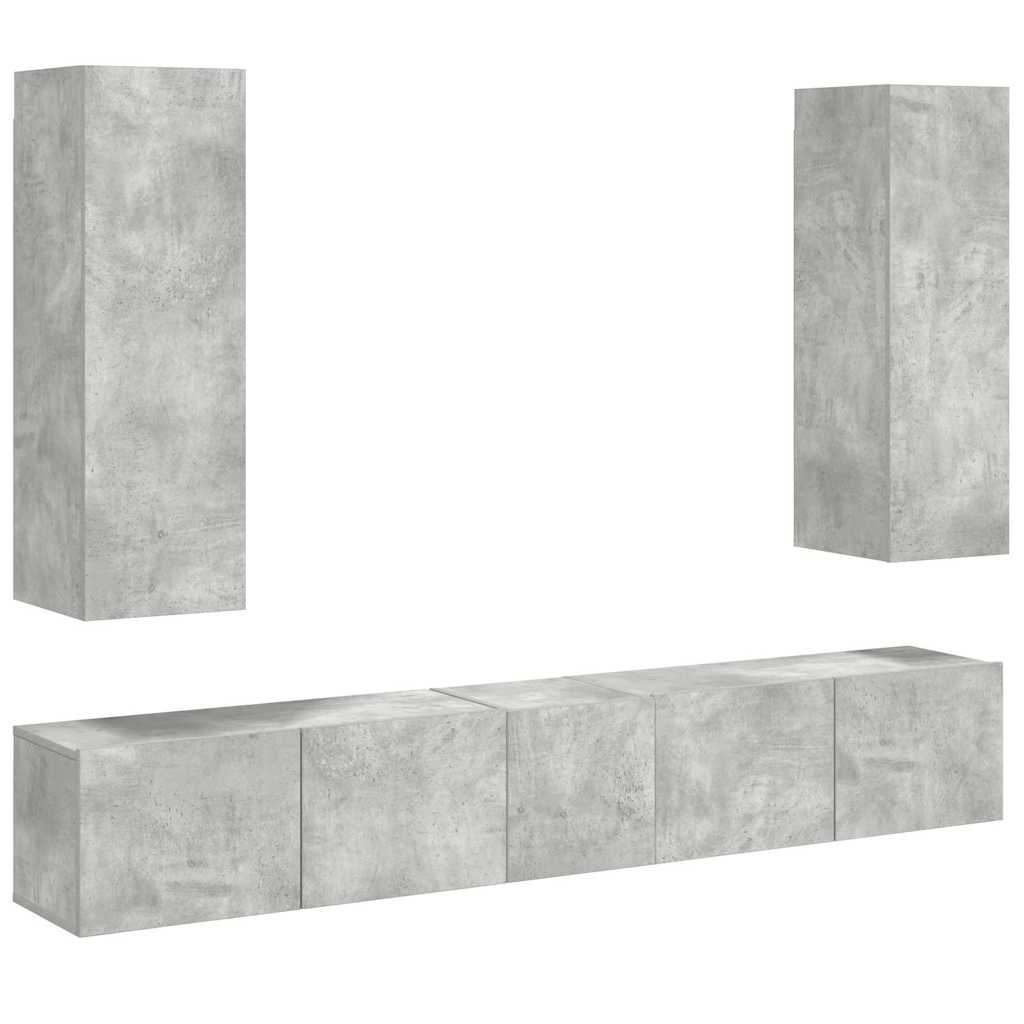 5 Piece TV Cabinet Set Concrete Grey Engineered Wood