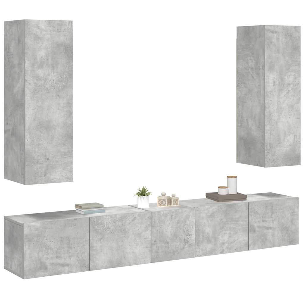 5 Piece TV Cabinet Set Concrete Grey Engineered Wood