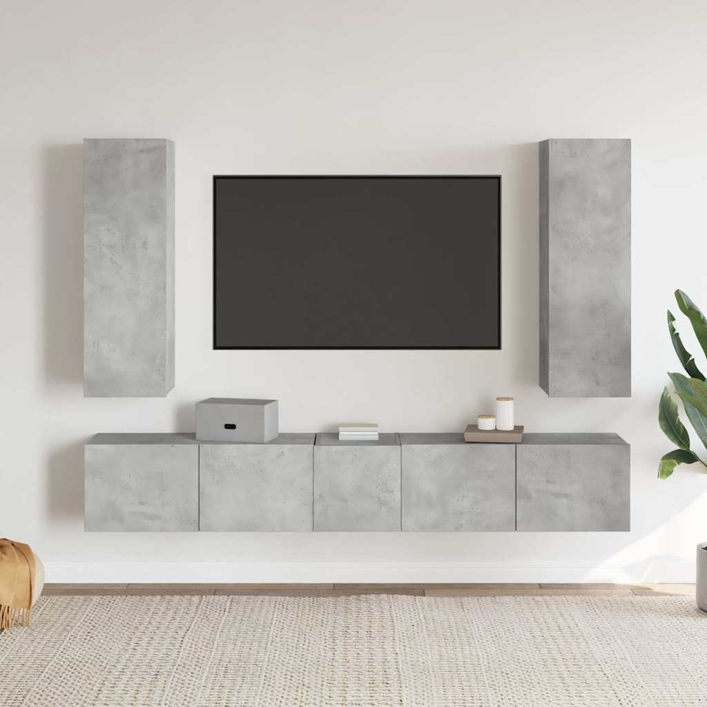 5 Piece TV Cabinet Set Concrete Grey Engineered Wood