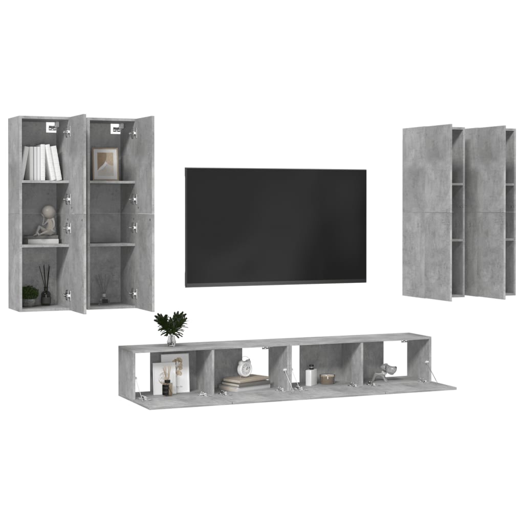 6 Piece TV Cabinet Set Concrete Grey Engineered Wood