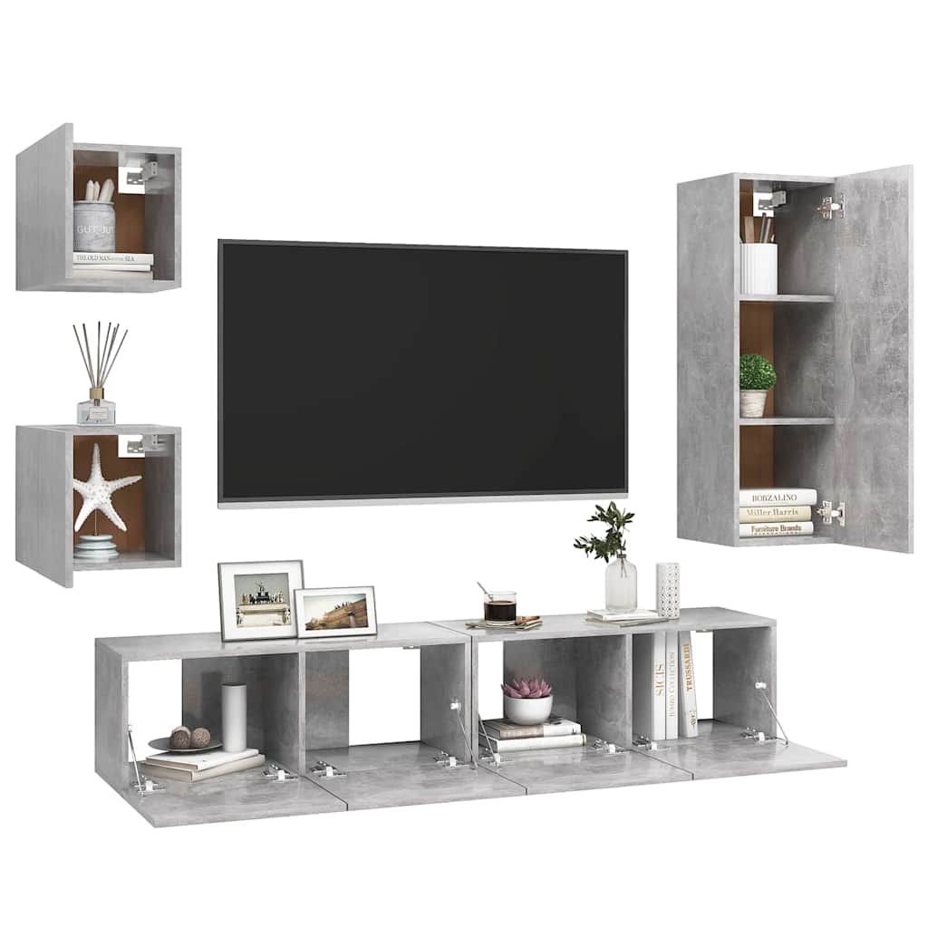 5 Piece TV Cabinet Set Concrete Grey Engineered Wood