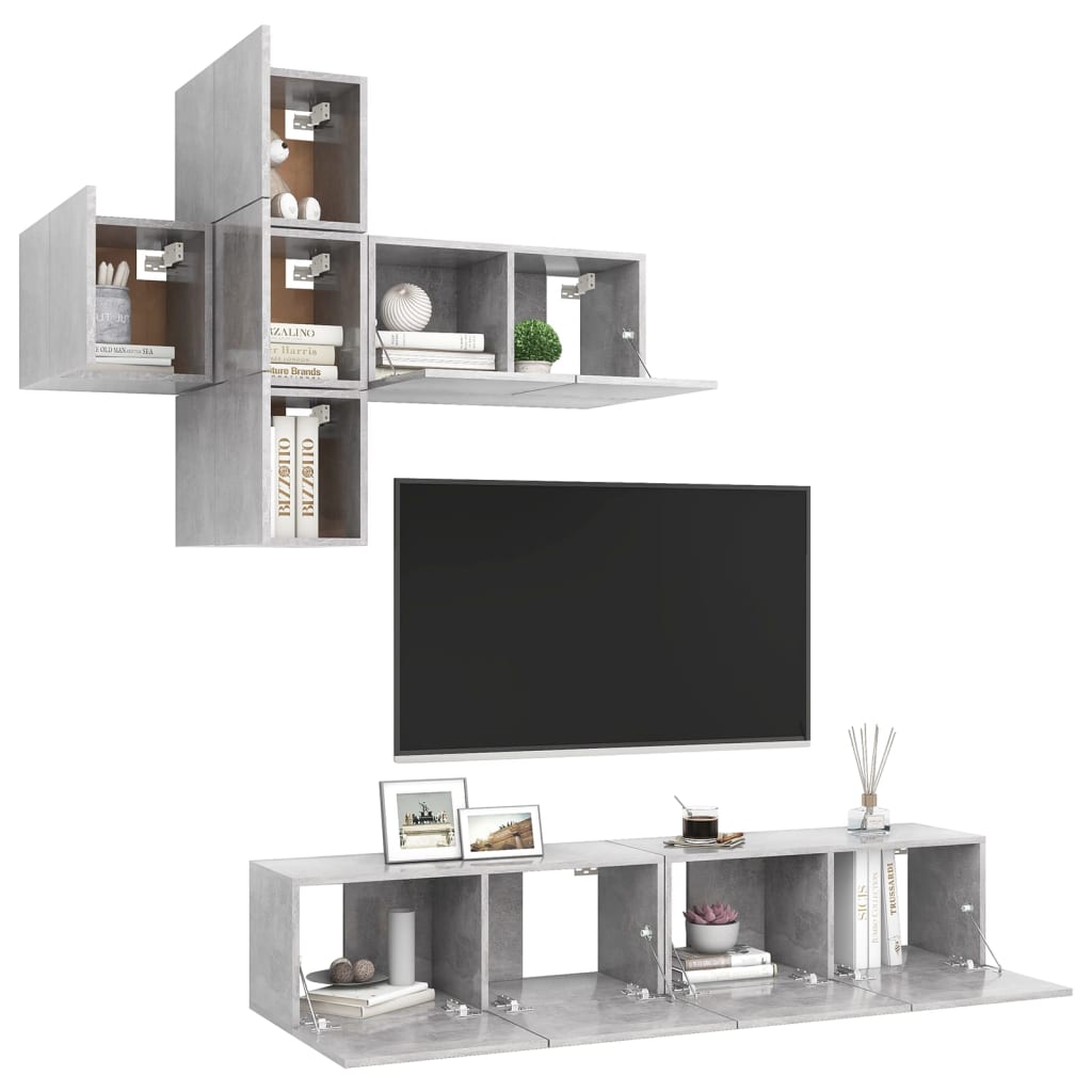 7 Piece TV Cabinet Set Concrete Grey Engineered Wood