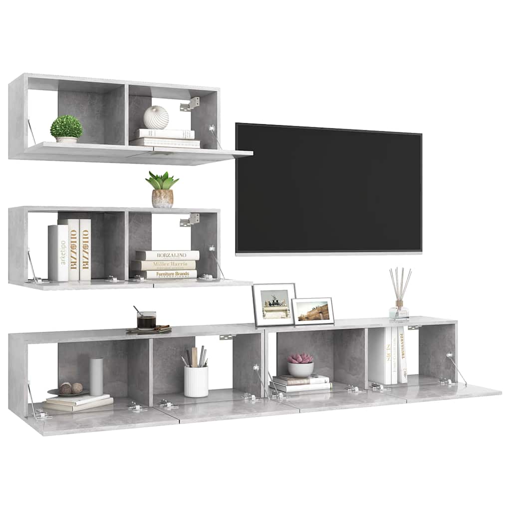 4 Piece TV Cabinet Set Concrete Grey Engineered Wood